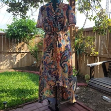 MSK Maxi Small Short Sleeves  Multicolor Paisley Hi/Low  Ruffled Tiered Dress