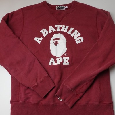 A Bathing Ape BAPE College Crewneck Sweatshirt Burgundy Size Medium Shirt Top