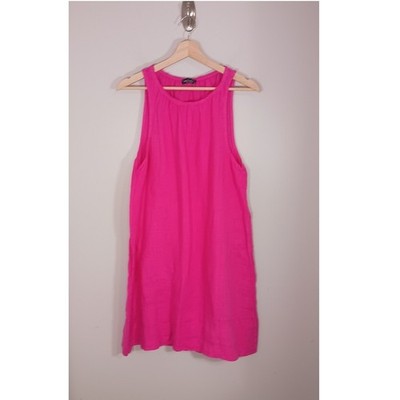 Francesca Bettini Linen Shift Dress Small Pink Sleeveless Pockets Made in Italy