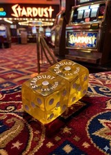 Vintage Stardust Casino jumbo yellow transparent dice pair 040226dFZIE