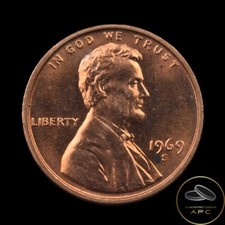 1969 S Lincoln Memorial Cent Red from US Mint Set BU High Grade++