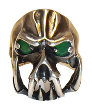 Skull Alien Fangs 925 Sterling Ring Biker Rocker Gothic Devil Predator Green 20g