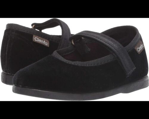 New  Cienta  black velvet strap mary jane shoes, toddler 7.5 (24),NIB - Picture 1 of 2