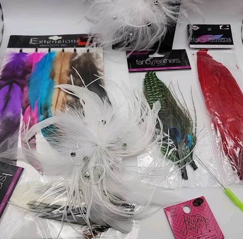 Hair Feathers Extensions Bright Multicolor Packaged Tool Crimps Peacock Red Pink