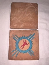 2 Red Clay Art Tiles Earth-tones Southwest 5”x5” Lizard New México Sun