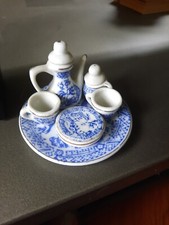 Vintage Porcelain Miniature Tea Set Made In China Blue  White