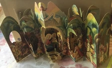 Antq. Paper Layered 3D Pop-Up Nativity Scene/ Marked V KubavPia/Czech. Rare