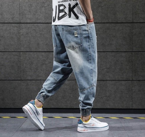 Pantalones de mezclilla para hombre Hip Hop Harén Pantalones de mezclilla sueltos para correr Pantalones informales Ropa de calle - Imagen 3 de 6
