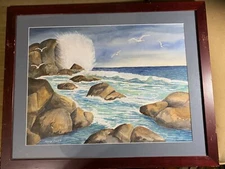 Nancy Sweet "Oceanscape Scene" Watercolor Painting #1- Signed And Framed