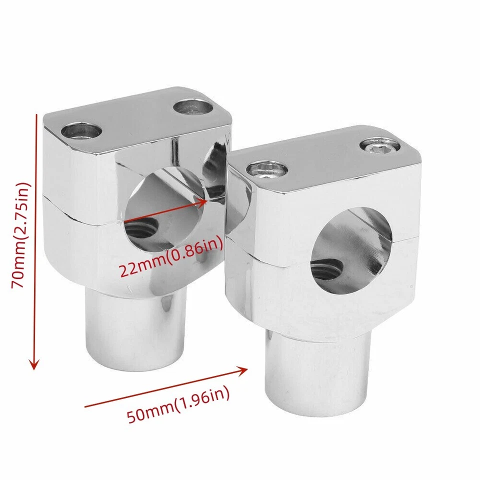 Elevadores de manillar cromados de 7/8" 22 mm abrazadera de montaje motocicleta para Honda Yamaha Suzuki Foto 2 de 4