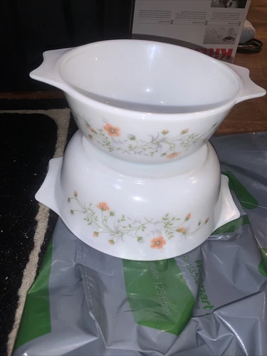 Two Vintage Pyrex England Emily Spring Garden Casserole Dishes No Lids