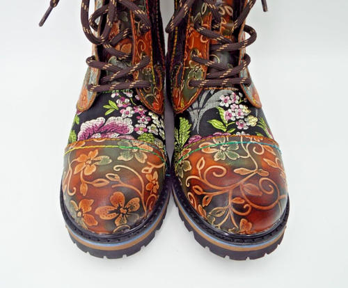 L'Artiste by Spring Step Fantastic Brown Multicolor Floral Combi Boots Size 37 - Picture 7 of 17