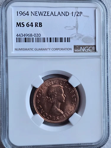 New Zealand 1/2 Penny 1964 NGC MS 64 RB
