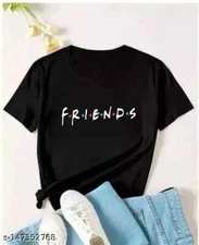 Friends printed blck oversize half sleeve round neck tshirt  with latest stylish
