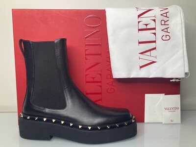Valentino Garavani Black Leather M-way Rockstud Ankle Boot Bootie EUR 40 NIB