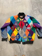 Jeff Hamilton RARE 8XL NBA Teams Logo Patch All Leather Jacket Leather & Wool