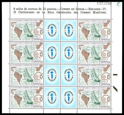 SPAIN - SPAIN - 1977 - Bicentennial of the Corriere Marittimo (mini-sheet of eight)