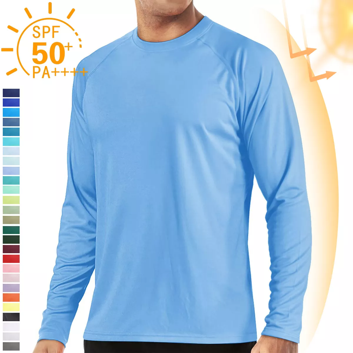 Men's UPF50+ UV Protection Long Sleeve T-Shirt Sun Block Casual