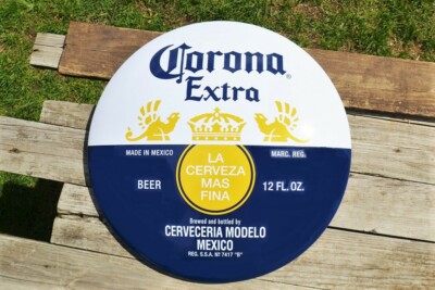 Corona Extra Domed Button Tin Metal Sign - Light - Cerveza