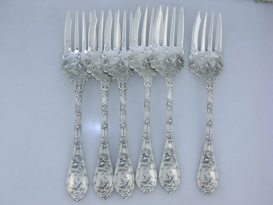 6 tenedores de ensalada GORHAM DAUPHIN de plata de ley ~ sin mono Foto 2 de 4