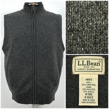 LL Bean Vest Men's Medium Gray Merino Lambs Wool Full Zip Hunting Outdoors