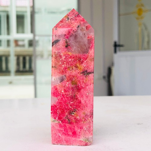 150g Natural Sakura Flower Rain Rhodonite Quartz Crystal Obelisk Healing G495 - Picture 3 of 15