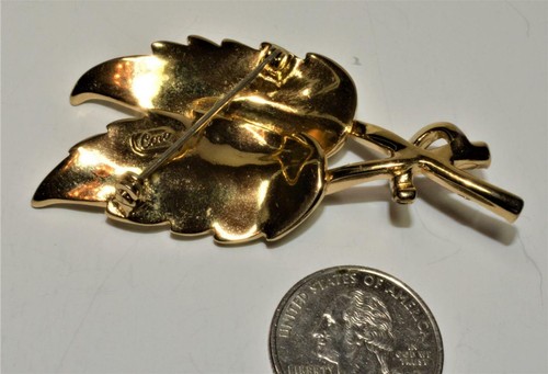 1953 Signed CORO Pat 169,6115 White Enamel Rhinestones LEAVES Shape Pin Brooch - 第 3/3 張圖片