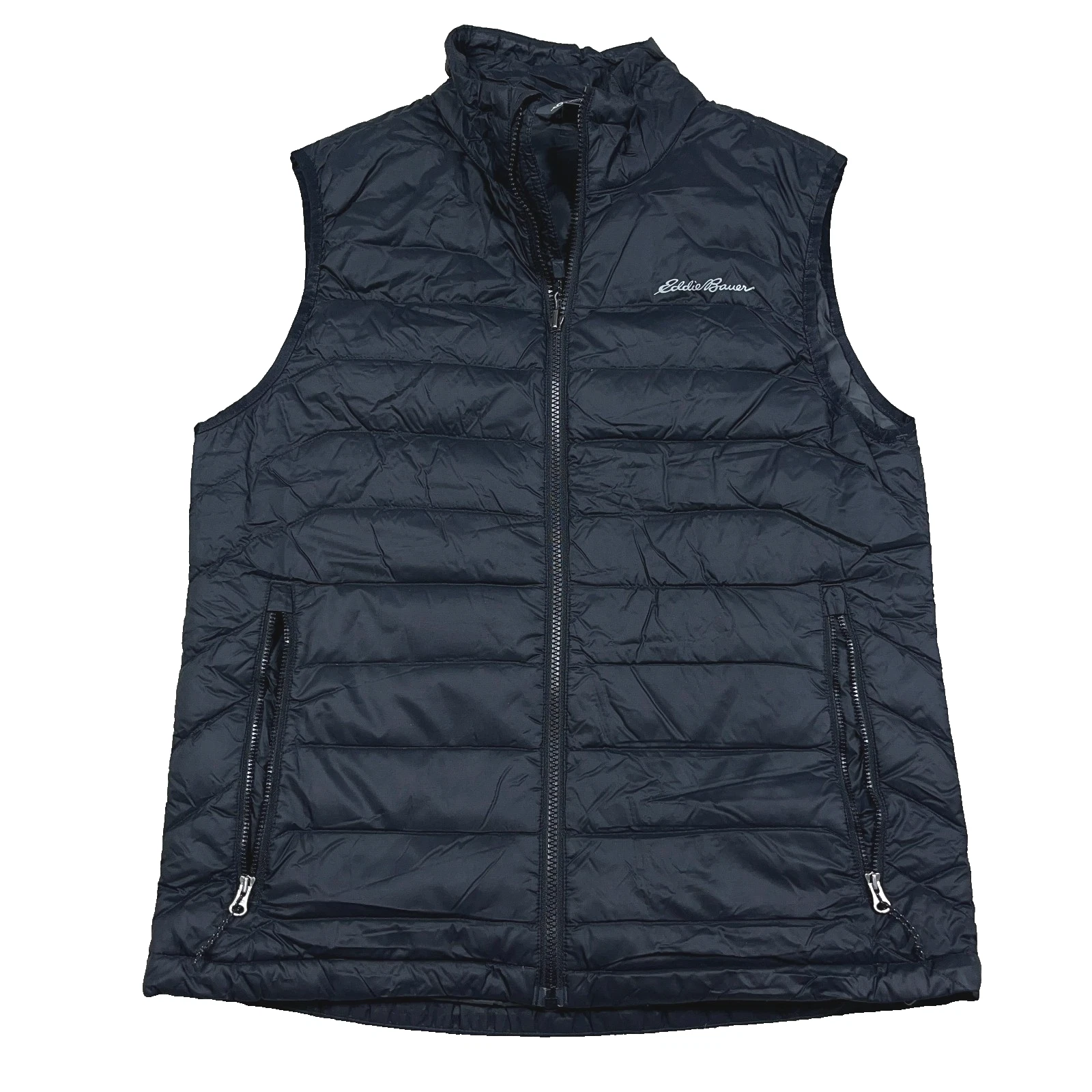 Eddie Bauer Puffer Vest Men Small Black Nylon Down Fill Jacket Hiking Outdorr