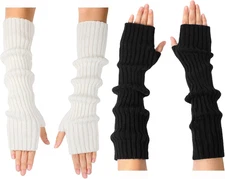 Arm Warmers - 2/1 Pairs Women's Long Fingerless Gloves Fashion Black&white