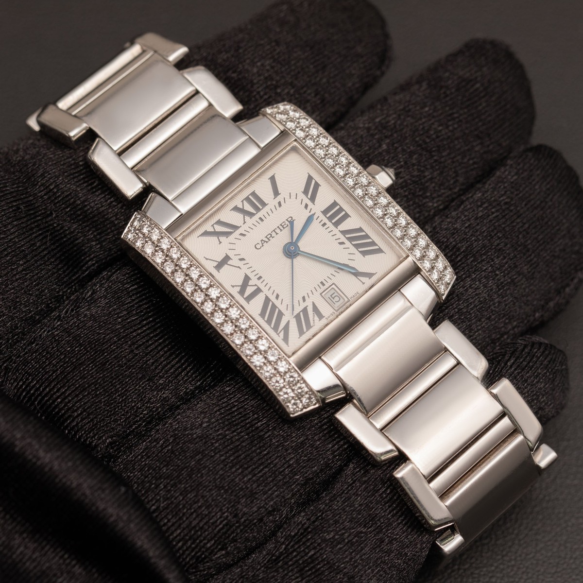 Women's Cartier Tank Française 28mm Watch Diamond Bezel 18K White