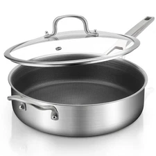 7 Quarts Saute Pan with Lids Nonstick 12 Inch Deep Frying Pan Tri-Ply Large S...