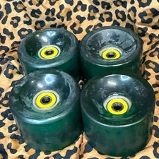 Vintage Longboard Skateboard Wheels Green Urethane w/ Yellow Bearings Set 4