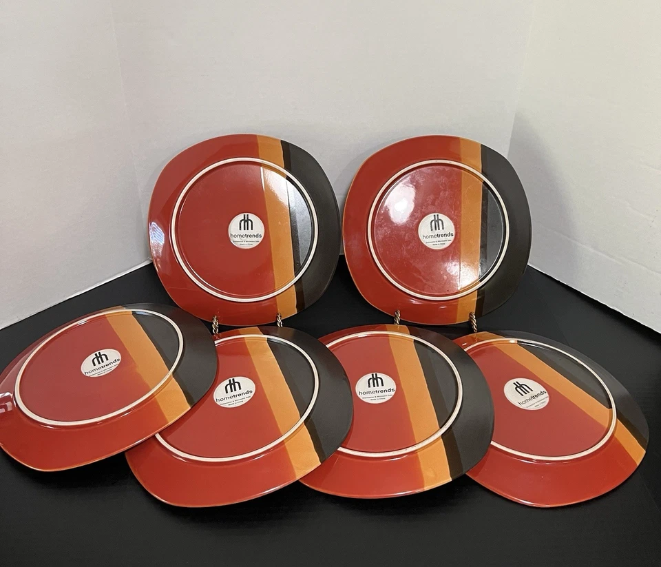 Platos de Cena Cuadrados Bazar De Colección (6) Home Trends Naranja Rojo Marrón Rayas Blancas Foto 4 de 4