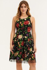 Eliza J Womens Black Floral Lined Sleeveless A Frame Fit & Flare Dress Size 10