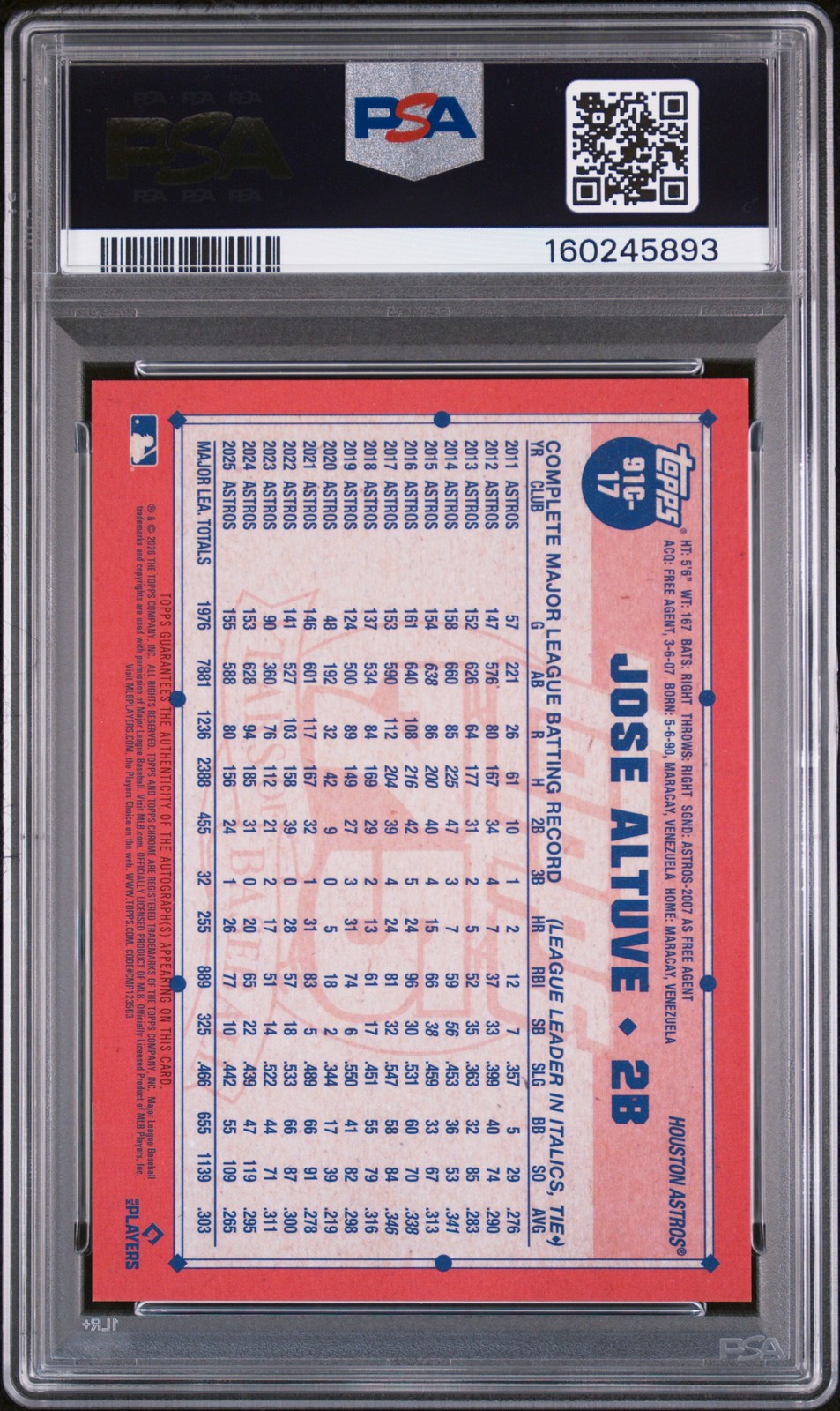 2026 TOPPS GOLD HOLO FOIL #278 JOSE ALTUVE 31/50 PSA 9 view 2