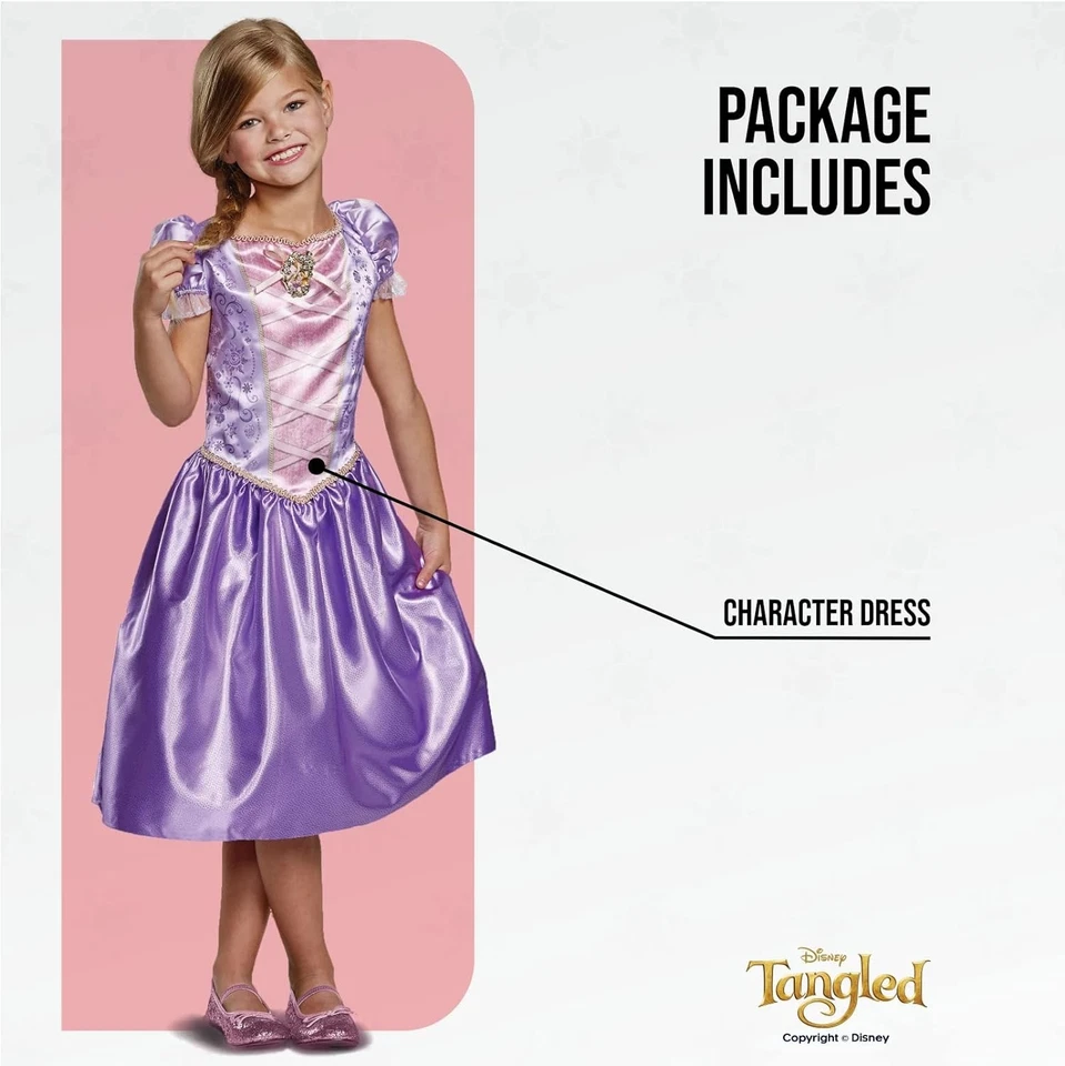 Disney Oficial Clásico Rapunzel Vestir para Niñas, Disfraz Rapunzel Niños Elegante Foto 2 de 4