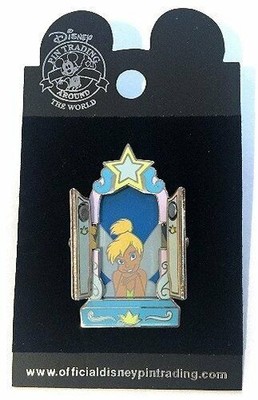 RARE Old Disney pin Fairy Princess Tinker Bell Hinged Window Shutters Open Close