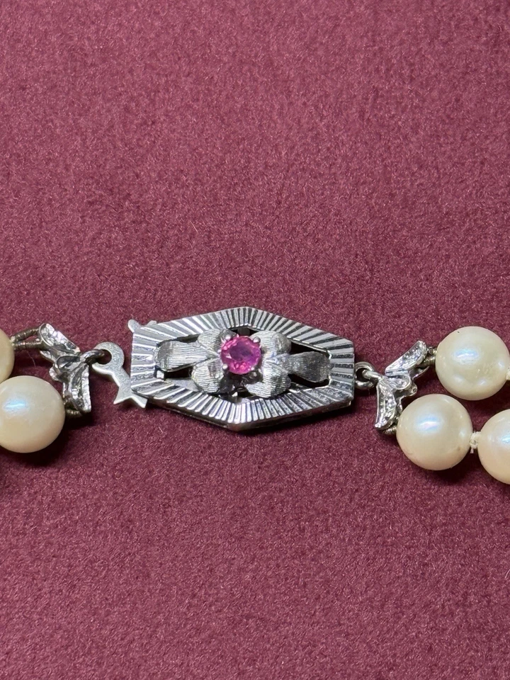 Perlenkette Doppelreihig Geknotet, 750/ WG Schloß & Rubin im Perlenschloss - Bild 3 von 4