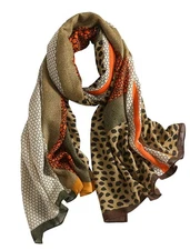 Women Cotton-linen Scarf Leopard Printed Scarves Shawl Wraps Green