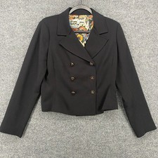 Cabi Blazer Jacket Womens 6 Black Double Breasted Crop Preppy Academia Old Money