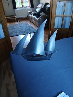 VINTAGE METAL SCULPTURE SAILING BOAT WALL MOUNTED OR FREE STANDING IN GOOD COND