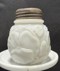 Antique EAPG Milk Glass Floral Pansies Violets Sugar Salt Pepper Shaker 2.5"