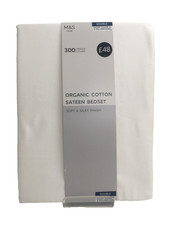 M&S Home Organic Cotton Sateen Bedset White Double New