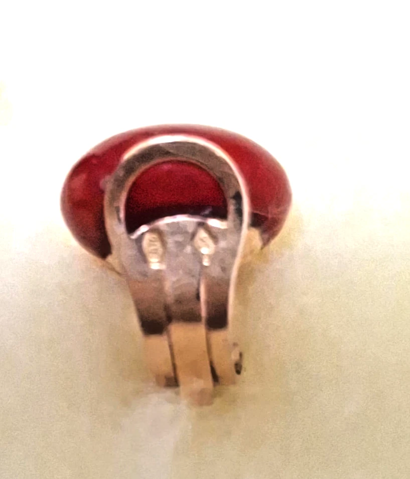 Orecchini a bottone vintage in oro 9k con agata rossa muschiosa - Italia