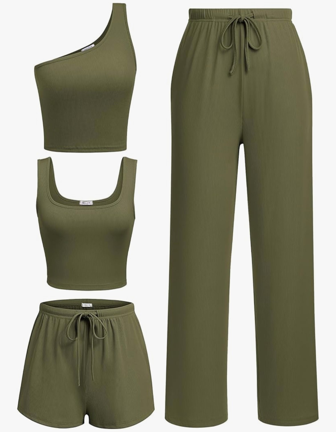 4 Piece Lounge Set Womens Size XL Crop Top Shorts Pants NWT MSRP $39.99 Ribbed