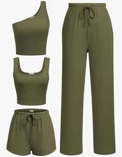 4 Piece Lounge Set Womens Size XL Crop Top Shorts Pants NWT MSRP $39.99 Ribbed