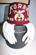 Vintage jeweled Freemason Shriner FEZ hat Koran No. 33 K.C.K. w/ case ORNATE