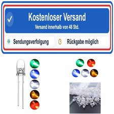 DiCUNO 3mm LED Diode Set, 1000 Piece, Multicolor, Transparent Round Head
