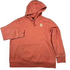 Carhartt Relaxed Fit Pullover Hoodie Women Peach Coral Logo Sleeve Size 1X FLAW