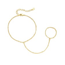 Dainty Hand Chain Bracelets for Women Trendy, 14K Gold Plated Beaded Ring Bracel
